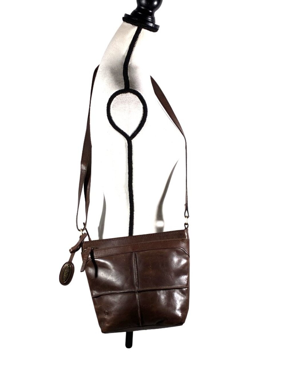 Born Crown Brown Leather smooth Crossbody Bag Adjustable Strap & Zipper Pockets